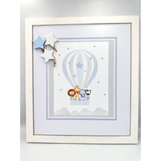 Κάδρο ευχών με ζωάκια σε αερόστατο και αστεράκια ΤΡ49Α131
