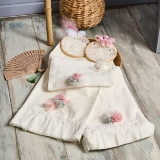 Σέτ Λαδόπανα Ιβουάρ με Βολαν Δαντέλας