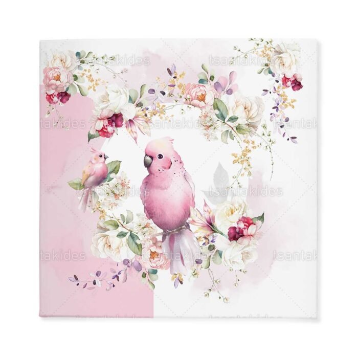 prosklitirio_skliro_kapaki_mikro_invitation_hard_copy_baptism_TS761_01_pink_floral_parrot_roz_louloudenios_papagalos.jpg