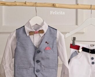 FA35.812000 Ντύσιμο με γκρι-μπλε γιλέκο και λευκό παντελόνι