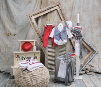 LP224.1602021 Πακέτο βάπτισης με δέσιμο κόκκινο γκρι