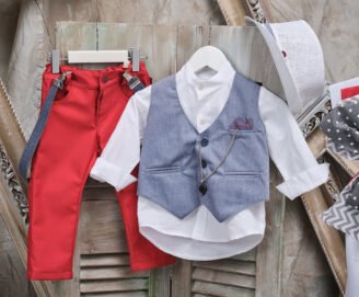 FA44.872021 Ντύσιμο με γιλέκο και κόκκινο παντελόνι