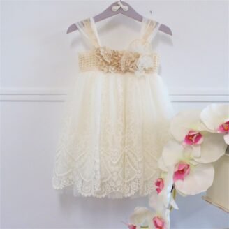 F2026.1001416 Φόρεμα δαντέλας εκρού