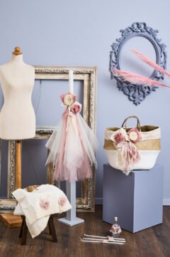 LP253.134.501312 Πακέτο βάπτισης λουλούδια με φύλλα μακραμέ