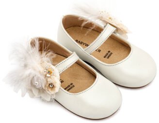 Γοβάκι με Λουλούδια και Πούπουλα BW4887  Εκρού