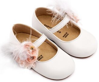 Γοβάκι με Λουλούδια και Πούπουλα BW4887  Λευκό Ροζ