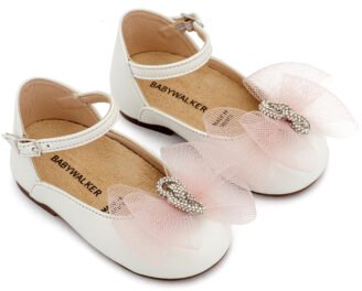 Γαλλικό Γοβάκι με Φιόγκο και Στρας BW4890  Εκρού Ροζ