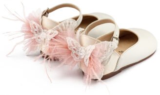 Γαλλικό Γοβάκι με Διακοσμημένη Φτέρνα Πεταλούδα BW4891 Εκρού Ροζ