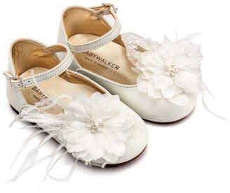 Γαλλικό Γοβάκι με Χειροποίητο Chiffon Λουλούδι και Πούπουλα EXC5902 Εκρού