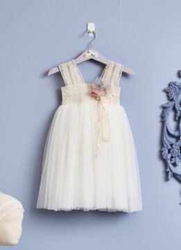 F2005.782000 Φόρεμα εκρού με λουλούδια και μπαντάνα