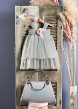 F2064.782324 Φόρεμα sage green με μπαντάνα ή κορδέλα