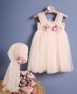 F2066.849975 Φόρεμα Βανίλιας vintage με μπαντάνα ή κορδέλα