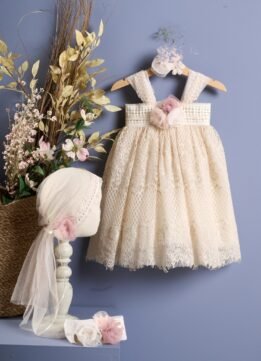 F2068.842578 Φόρεμα Μπέζ Vintage με μπαντάνα ή κορδέλα