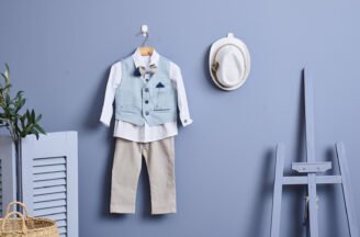 FA67.912367 Ντύσιμο με γιλέκο σιελ-μπεζ