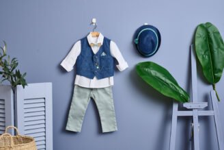 FA70.842318 Ντύσιμο με γιλέκο μπλε- παντελόνι βεραμάν