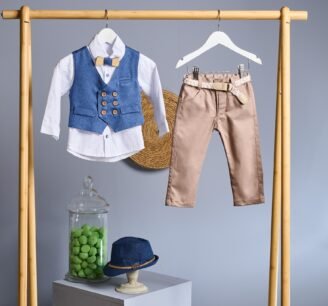 FA78.902419 Ντύσιμο με γιλέκο μπλέ & καφέ παντελόνι