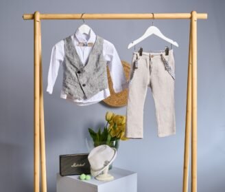 FA79.962419 Ντύσιμο με γιλέκο γκρί & λινο παντελόνι