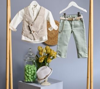 FA83.852419 Ντύσιμο με γιλέκο μπέζ Λινό