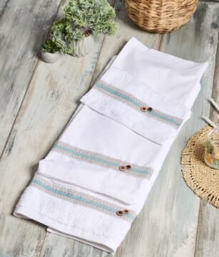 FK2039.23502417 Λαδόπανα λευκά με Μπέζ φάσα και Μέντα τρέσσα