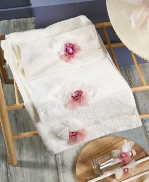 FK2041.236987 Σετ Λαδόπανα Εκρου με τρεσσα και λουλούδια