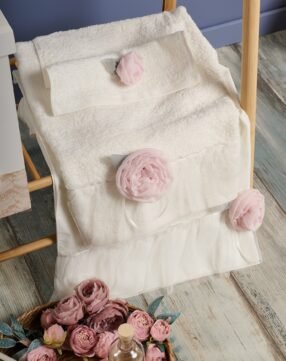 FK2042.246978 Σετ Λαδόπανα Εκρου με Ρόζ τριαντάφυλλο