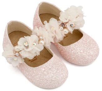 Γοβάκι Μονή Μπαρέτα Στρας με Λουλούδια Πέρλες και Κρύσταλα Swarovski  LU6118 Ροζ