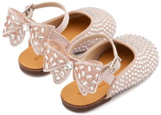 Σαμπό Διακοσμημένο Ολόγυρα με Στρας και Φιόγκο απο Στρας στη Φτέρνα LU6132 Ροζ Αντικέ