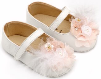 Γοβάκι Μονή Μπαρέτα με Υφασμάτινο Χειροποίητο Φιογκάκι MI1663 Λευκό Ροζ