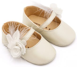 Γοβάκι Μονή Μπαρέτα Διακοσμημένο με Λουλούδι και Πούπουλα MI1664 Εκρού