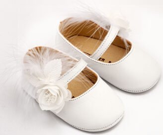 Γοβάκι Μονή Μπαρέτα Διακοσμημένο με Λουλούδι και Πούπουλα MI1664 Λευκό