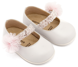 Γοβάκι Μονή Μπαρέτα Διακοσμημένο με Τρέσα και Τούλινο Πον Πον PRI2657 Λευκό Ροζ