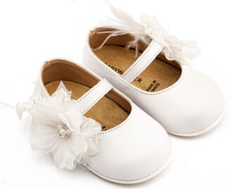 Γοβάκι Μονή Μπαρέτα Χειροποίητο Λουλούδι με Πούπουλα PRI2658 Λευκό