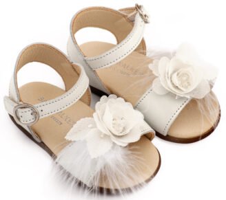 Πέδιλο Διακοσμημένο με Χειροποίητο Λουλούδι με Πούπουλα PRI2662 Εκρού