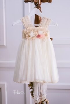 F1902.1041925 Φόρεμα με ουρά ιβουάρ πουά με μπαντάνα